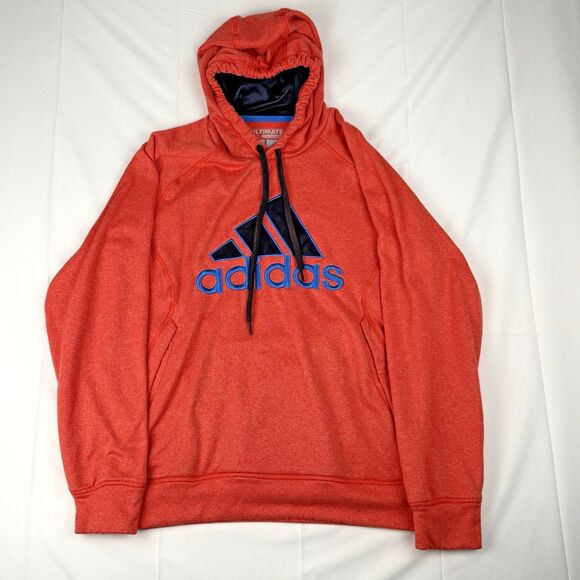 Adidas Ultimate Pullover Hoodie Sz Medium Bright Red Sweatshirt Kangaroo Pocket - Picture 1 of 15